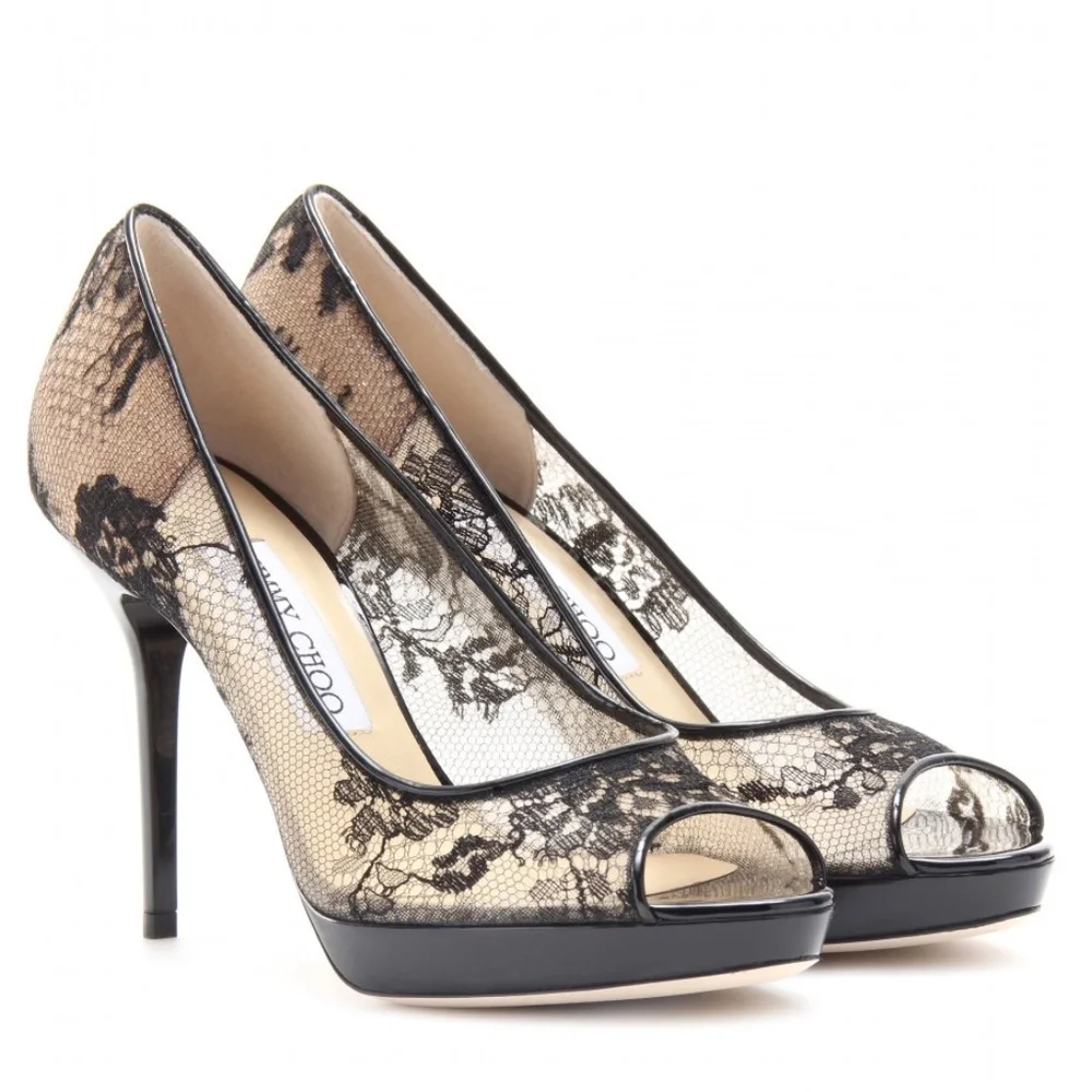 Jimmy Choo Black Luna Lace Platform Pumps Size  US9 NEW